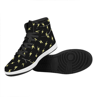Black And Yellow Lightning Pattern Print High Top Leather Sneakers