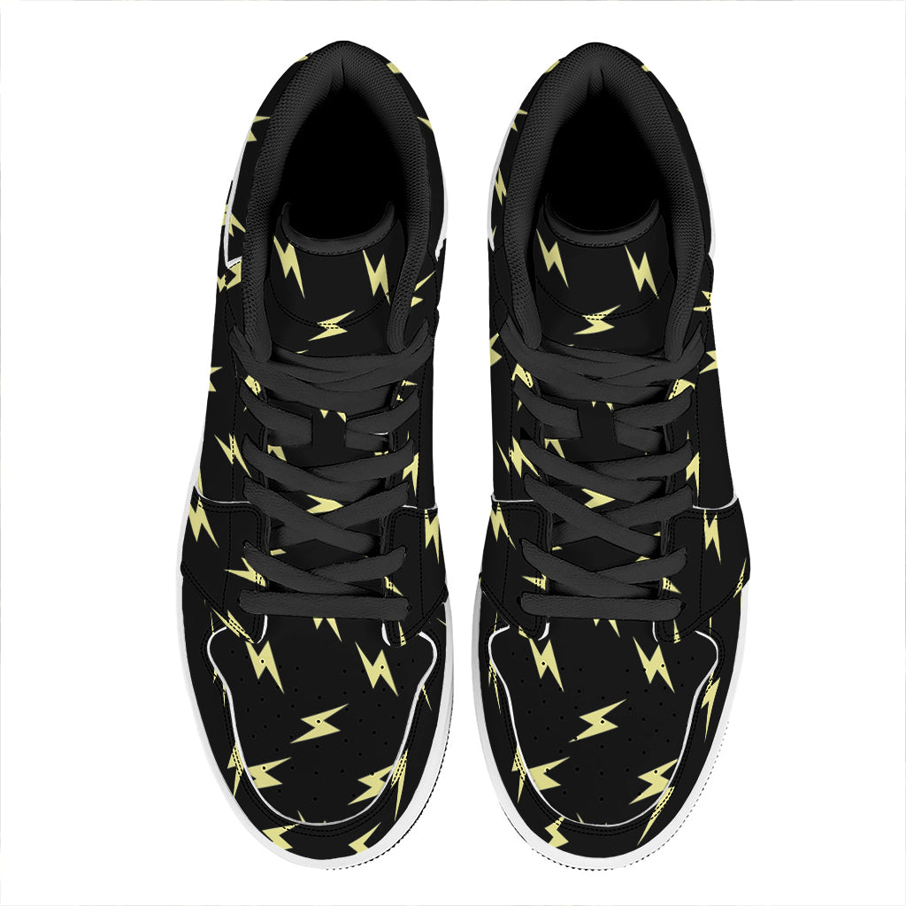 Black And Yellow Lightning Pattern Print High Top Leather Sneakers