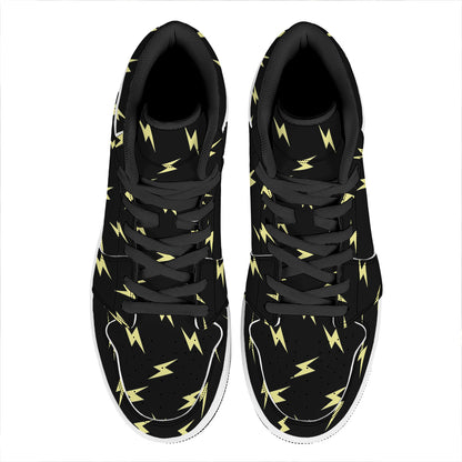 Black And Yellow Lightning Pattern Print High Top Leather Sneakers