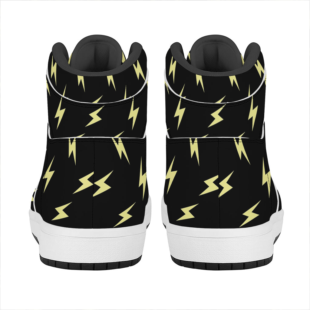 Black And Yellow Lightning Pattern Print High Top Leather Sneakers