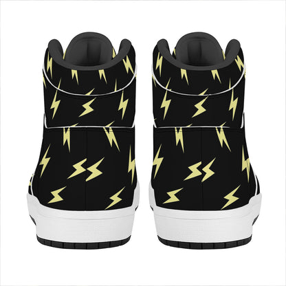 Black And Yellow Lightning Pattern Print High Top Leather Sneakers