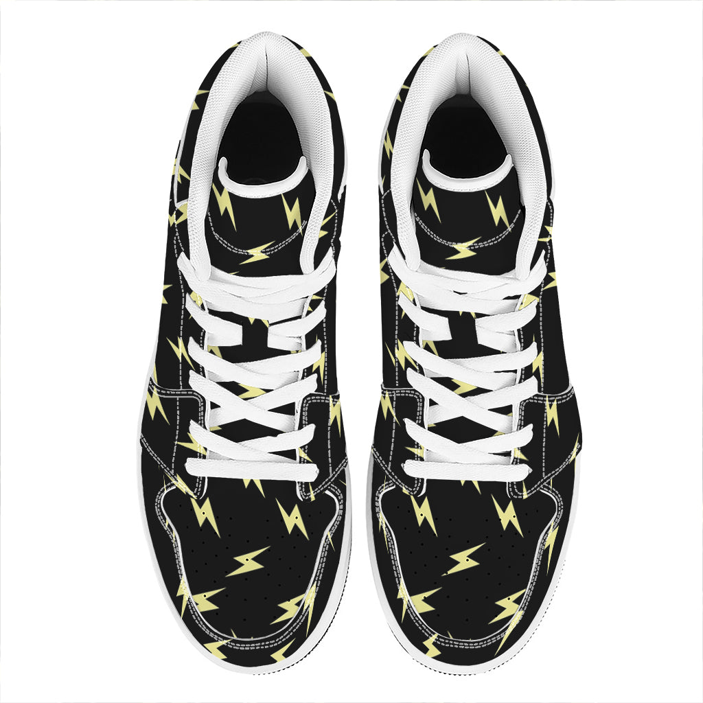 Black And Yellow Lightning Pattern Print High Top Leather Sneakers