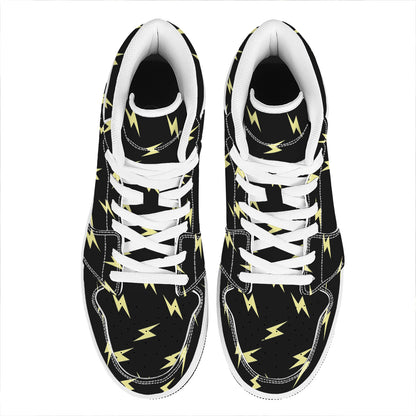 Black And Yellow Lightning Pattern Print High Top Leather Sneakers