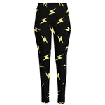 Black And Yellow Lightning Pattern Print High-Waisted Pocket Leggings