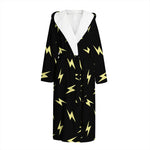 Black And Yellow Lightning Pattern Print Hooded Bathrobe