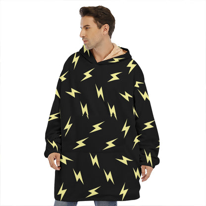 Black And Yellow Lightning Pattern Print Hoodie Blanket