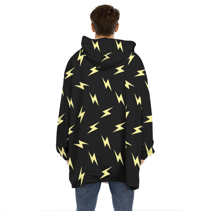 Black And Yellow Lightning Pattern Print Hoodie Blanket