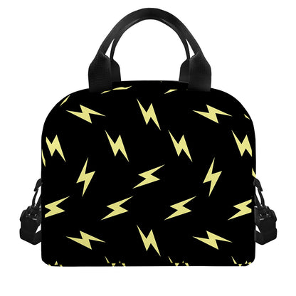 Black And Yellow Lightning Pattern Print Insulated Lunch Bag