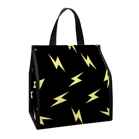 Black And Yellow Lightning Pattern Print Insulated Lunch Tote