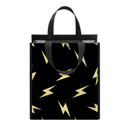 Black And Yellow Lightning Pattern Print Insulated Lunch Tote