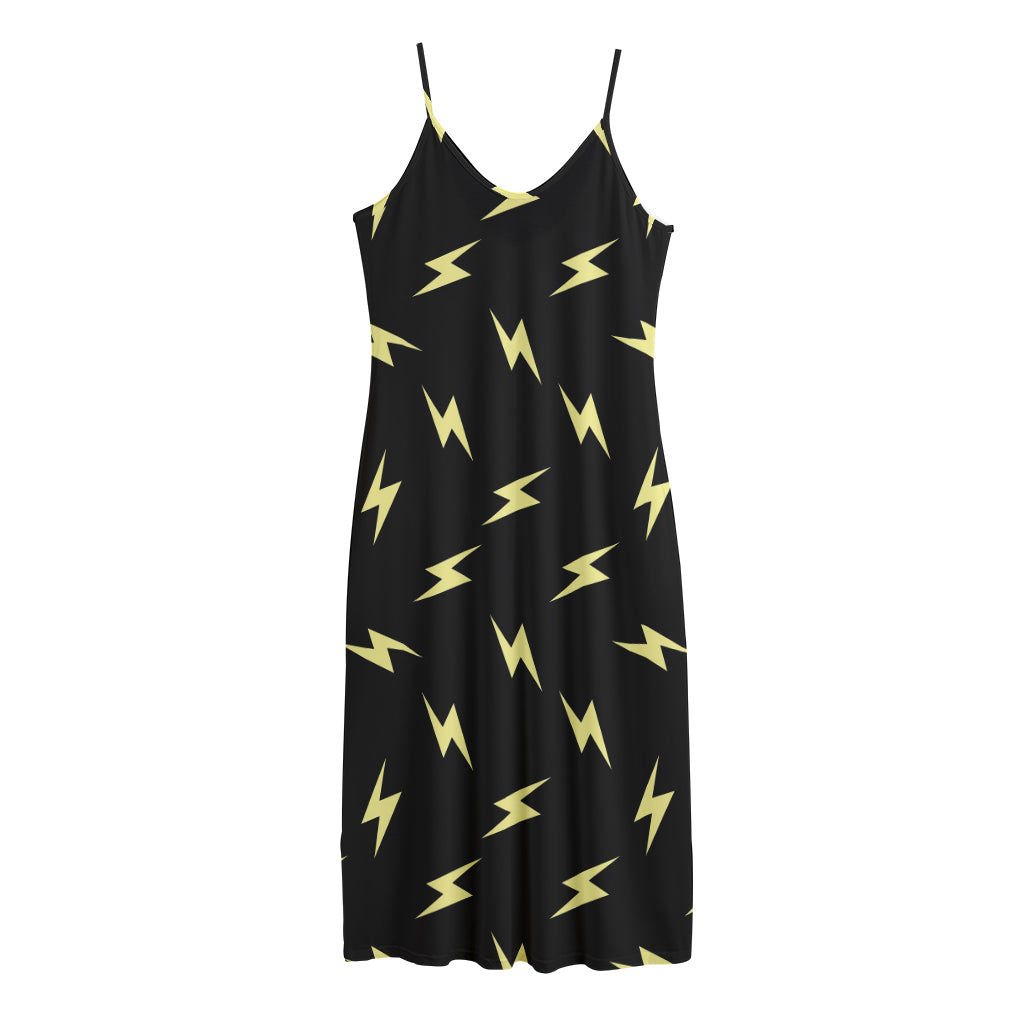 Black And Yellow Lightning Pattern Print Jersey Midi Cami Dress
