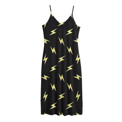 Black And Yellow Lightning Pattern Print Jersey Midi Cami Dress