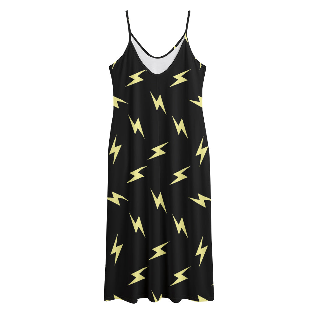 Black And Yellow Lightning Pattern Print Jersey Midi Cami Dress