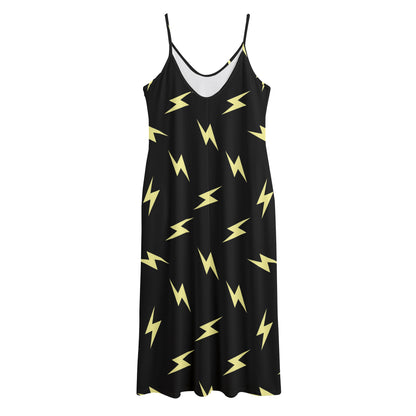 Black And Yellow Lightning Pattern Print Jersey Midi Cami Dress