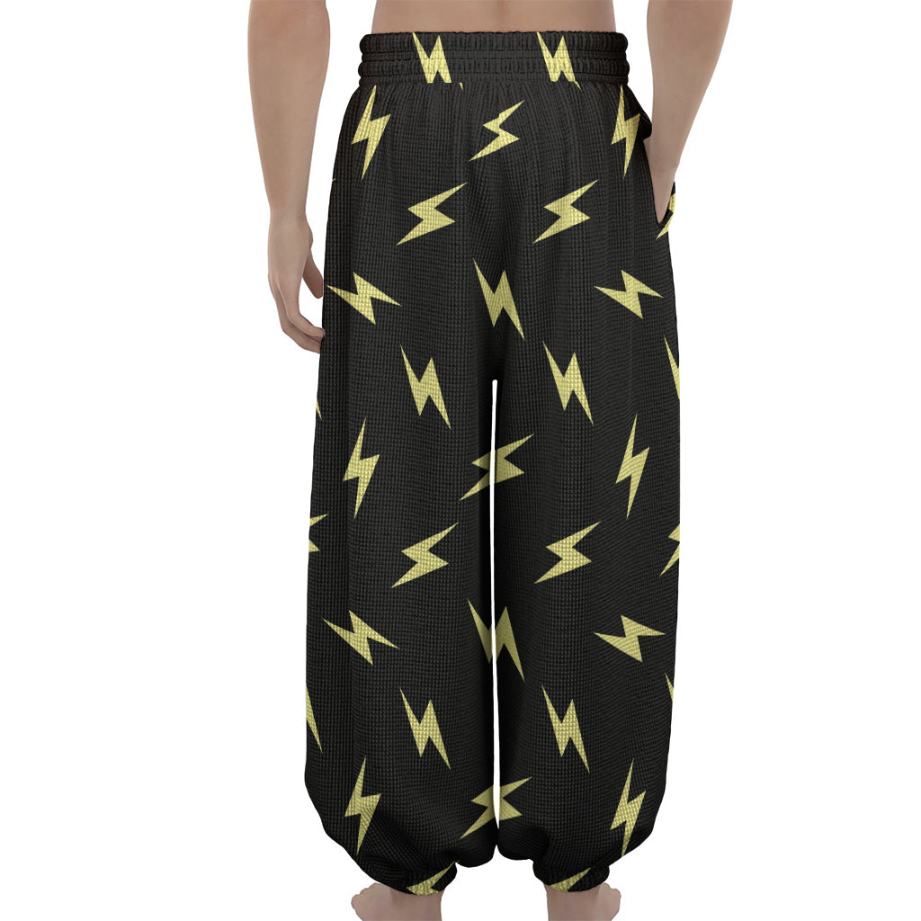 Black And Yellow Lightning Pattern Print Lantern Pants