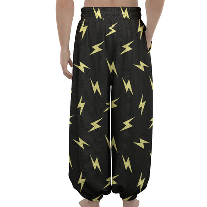 Black And Yellow Lightning Pattern Print Lantern Pants