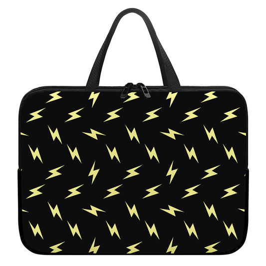 Black And Yellow Lightning Pattern Print Laptop Sleeve With Handle