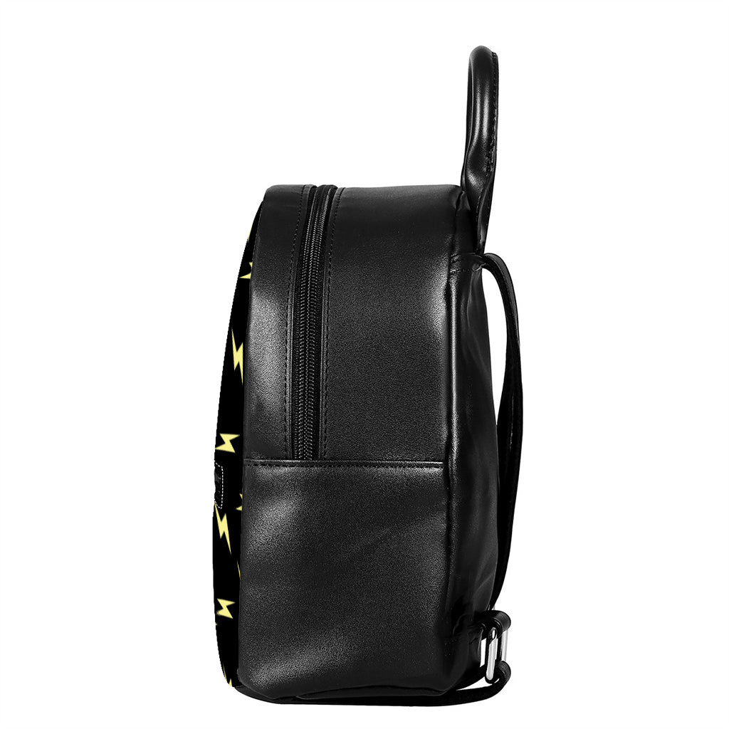 Black And Yellow Lightning Pattern Print Leather Backpack