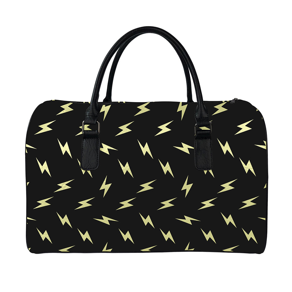 Black And Yellow Lightning Pattern Print Leather Duffle Bag