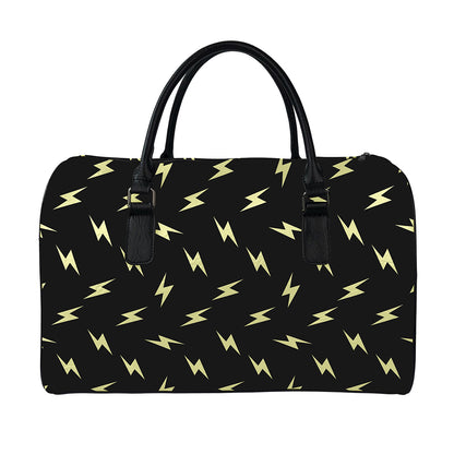 Black And Yellow Lightning Pattern Print Leather Duffle Bag