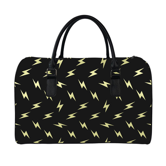 Black And Yellow Lightning Pattern Print Leather Duffle Bag