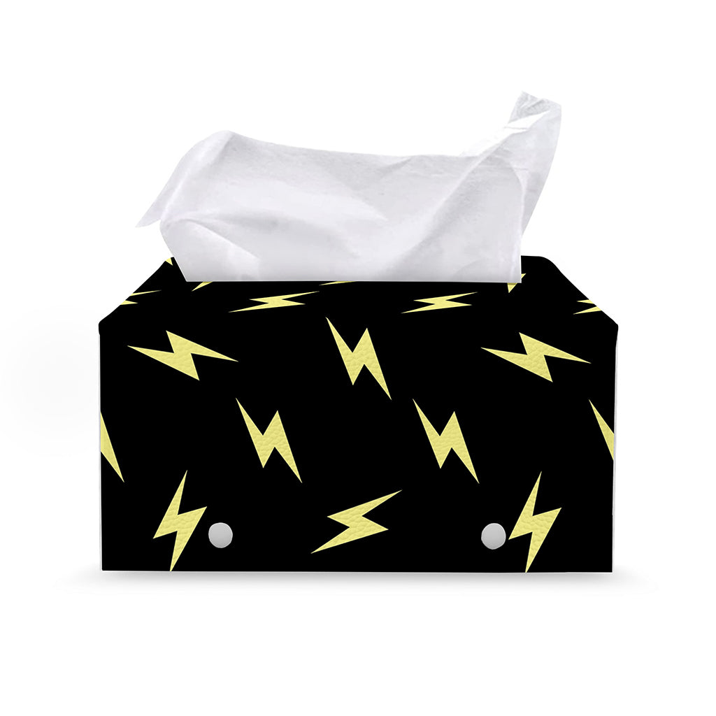 Black And Yellow Lightning Pattern Print Leather Tissue Box Cover