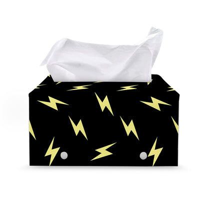 Black And Yellow Lightning Pattern Print Leather Tissue Box Cover