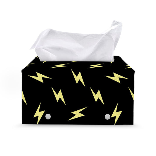 Black And Yellow Lightning Pattern Print Leather Tissue Box Cover