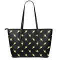 Black And Yellow Lightning Pattern Print Leather Tote Bag With Zipper
