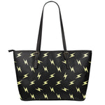 Black And Yellow Lightning Pattern Print Leather Tote Bag