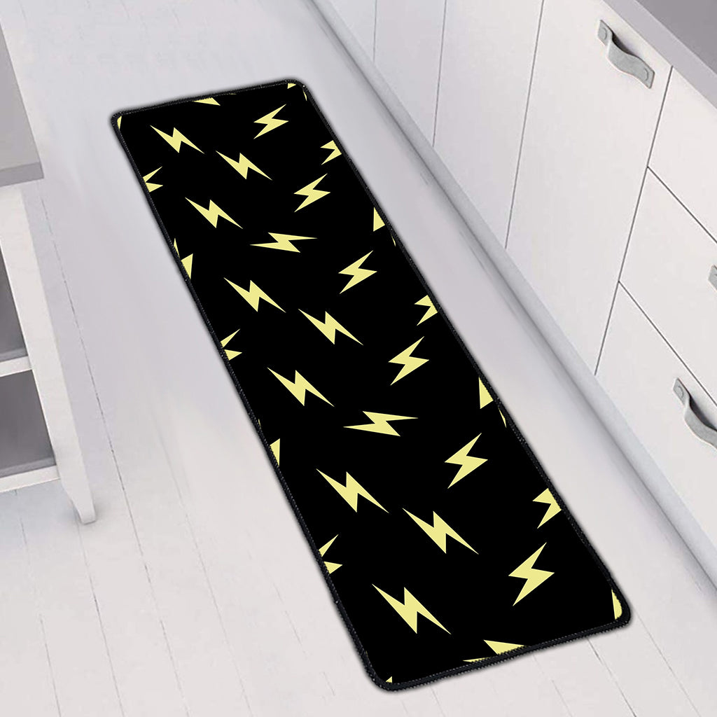 Black And Yellow Lightning Pattern Print Long Kitchen Mat
