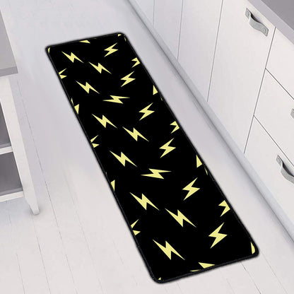 Black And Yellow Lightning Pattern Print Long Kitchen Mat