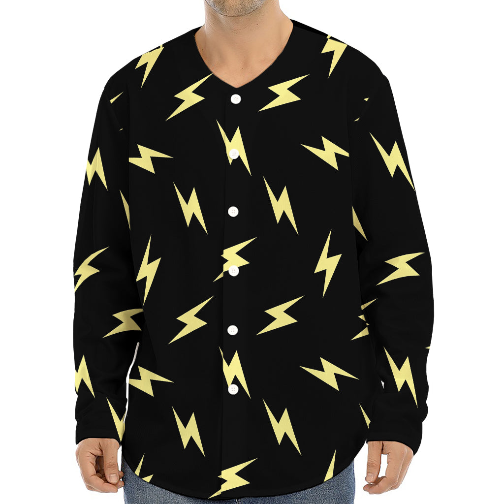 Black And Yellow Lightning Pattern Print Long Sleeve Baseball Jersey