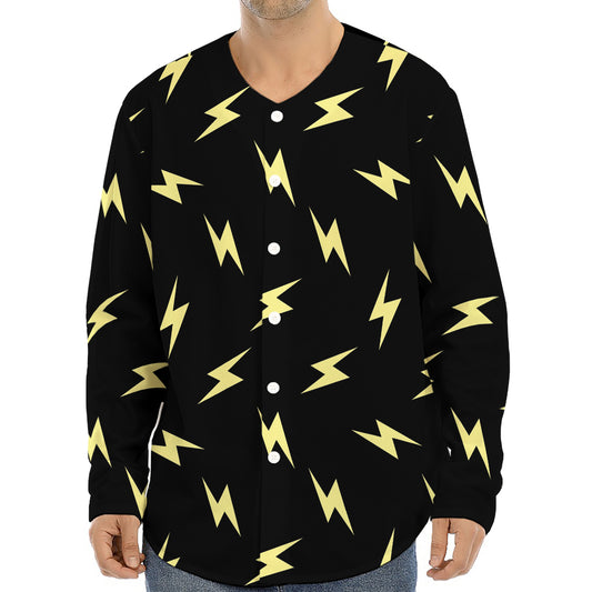 Black And Yellow Lightning Pattern Print Long Sleeve Baseball Jersey