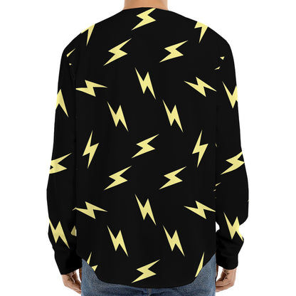 Black And Yellow Lightning Pattern Print Long Sleeve Baseball Jersey