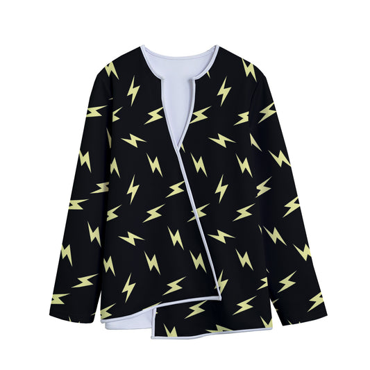 Black And Yellow Lightning Pattern Print Long Sleeve Short Coat