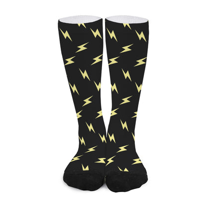 Black And Yellow Lightning Pattern Print Long Socks