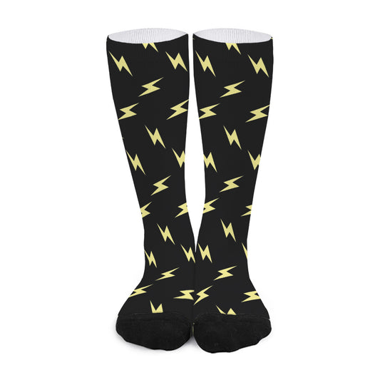 Black And Yellow Lightning Pattern Print Long Socks