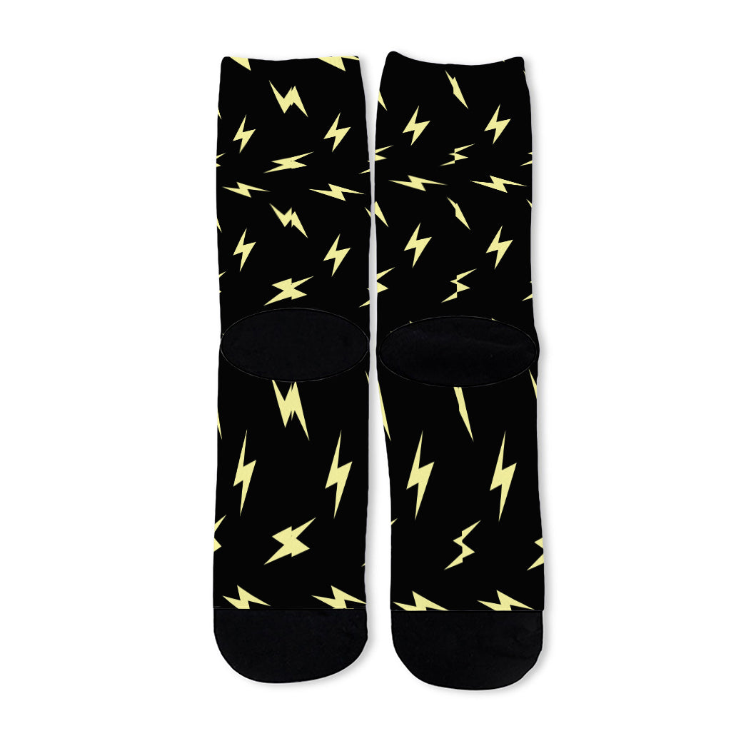 Black And Yellow Lightning Pattern Print Long Socks