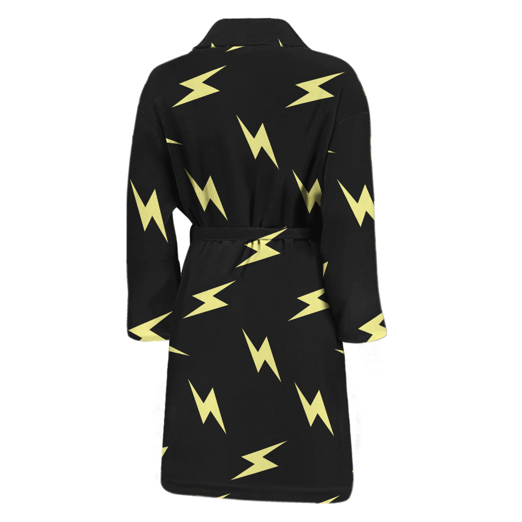 Black And Yellow Lightning Pattern Print Men's Bathrobe