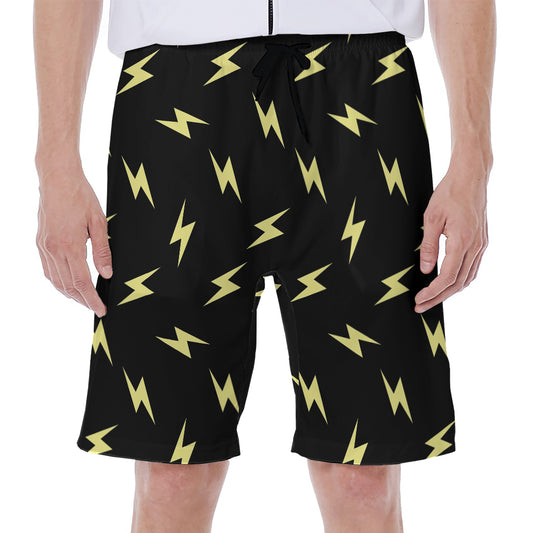 Black And Yellow Lightning Pattern Print Men's Beach Shorts