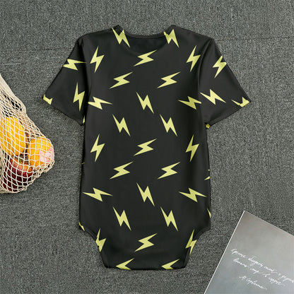 Black And Yellow Lightning Pattern Print Men's Bodysuit