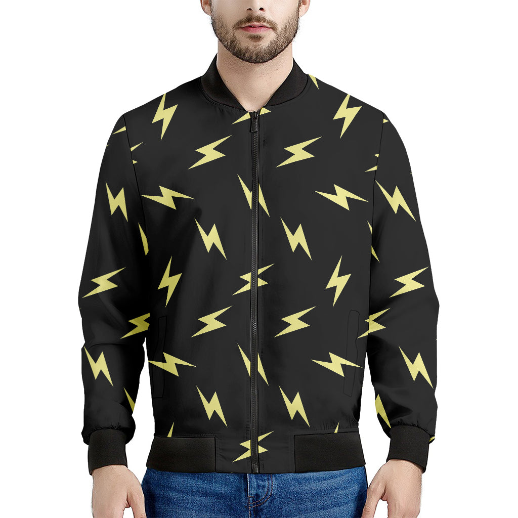 Black And Yellow Lightning Pattern Print Men's Bomber Jacket