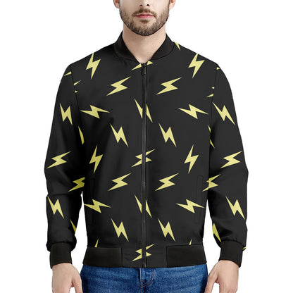 Black And Yellow Lightning Pattern Print Men's Bomber Jacket