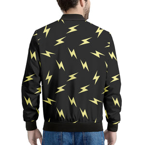 Black And Yellow Lightning Pattern Print Men's Bomber Jacket