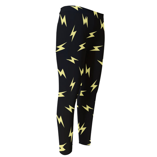 Black And Yellow Lightning Pattern Print Men's Compression Pants