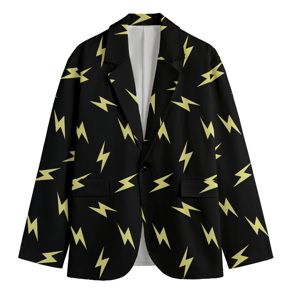 Black And Yellow Lightning Pattern Print Men's Cotton Blazer