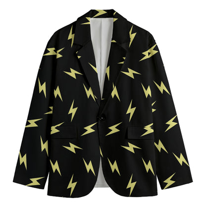 Black And Yellow Lightning Pattern Print Men's Cotton Blazer