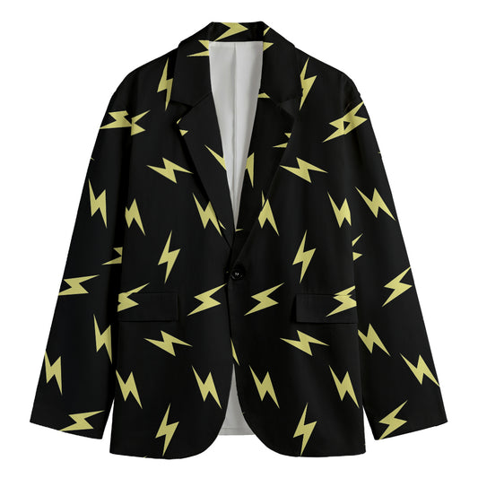 Black And Yellow Lightning Pattern Print Men's Cotton Blazer