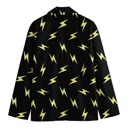 Black And Yellow Lightning Pattern Print Men's Cotton Blazer